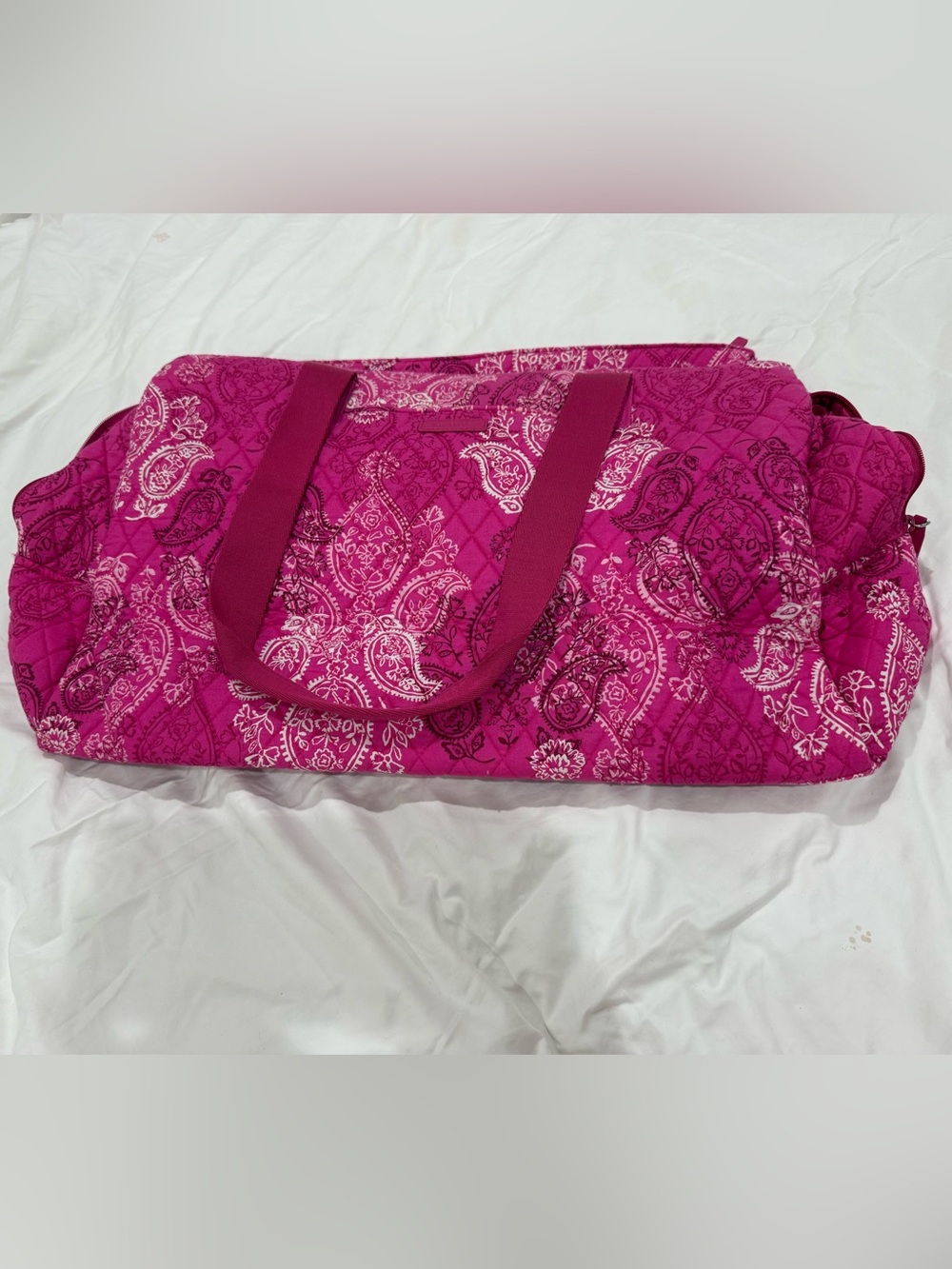 Vera Bradley Quilted Paisley 3 compartment weekender travel bag in Fuchsia Pink